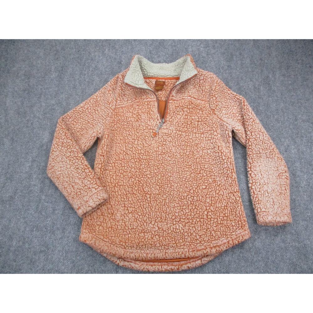 Scully Pullover Womens Medium Orange Sherpa Fleece Quarter Zip Raglan Cozy Teddy